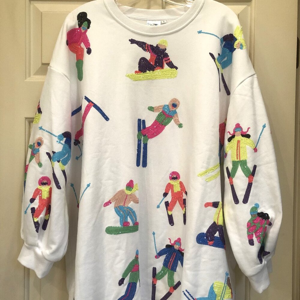 QUEEN OF SPARKLES - LARGE - WHITE - OVERSIZED SWEATSHIRT DRESS-NWOT